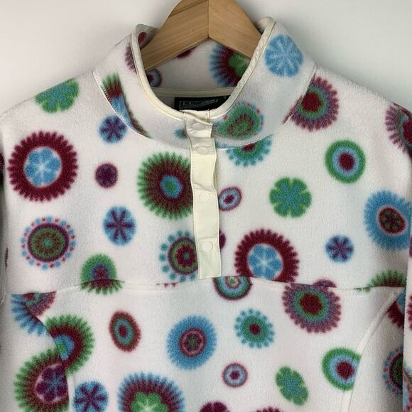 L.L. Bean Fleece Pullover Womens 1X Quarter Snap Jacket Geometric Starburst - Picture 3 of 9